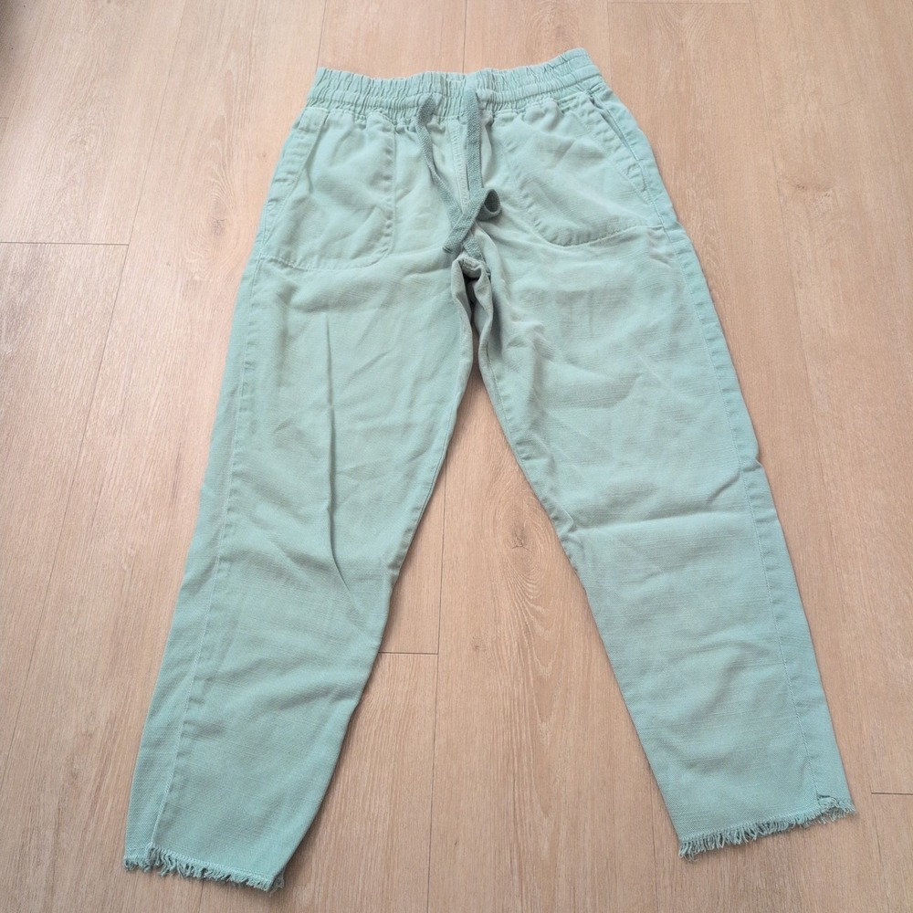 Zara Womens Small Light Green Elastic Drawstring Waist Frayed Hem Jogger Pants